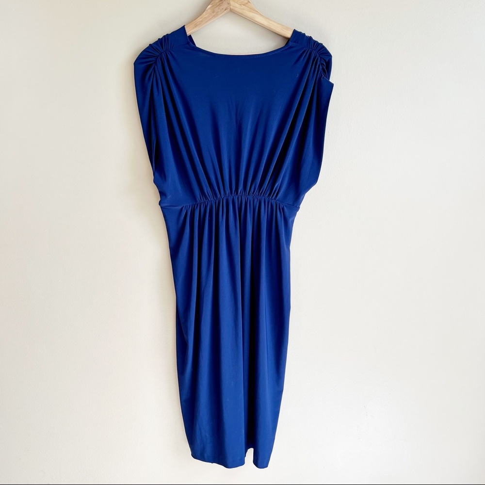NORMA KAMALI Navy V-Neck Ruched Dress Size Large MSRP $120 - Picture 4 of 7